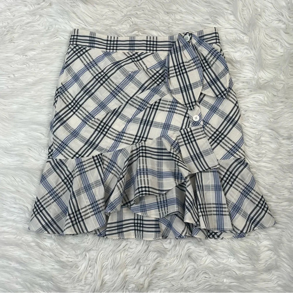 NWOT Veronica Beard Kaia Embroidered Check Ruffle Mini Skirt Blue Designer 2 - Picture 3 of 12